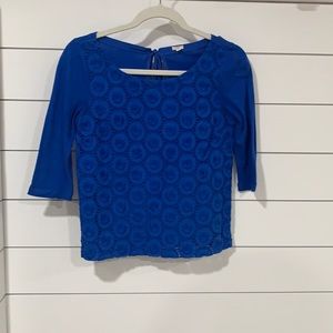J. Crew 3/4 Sleeve Cobalt Blue Circle Eyelet Top. Size XXS